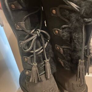 UGG Black Lace-Up Boots with Fur Trim
